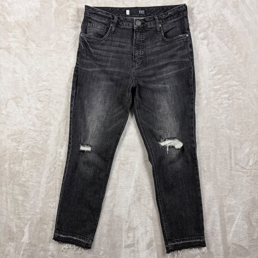 Kut from the Kloth Rachael Fab Ab Mom Jeans Sz 4 Black Distressed High Rise
